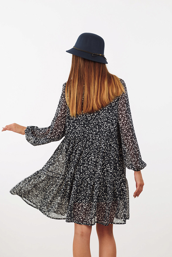 Синя шифонова сукня з довгим рукавом