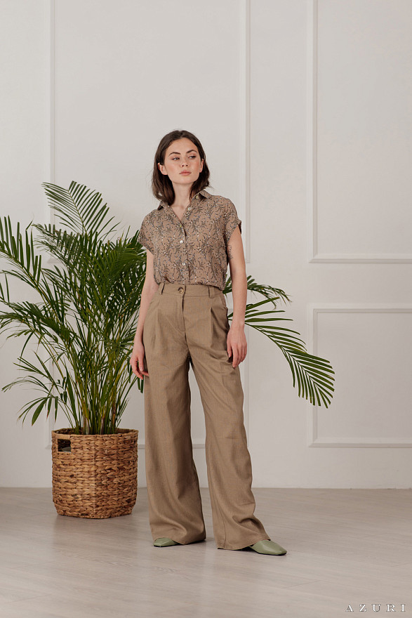Hazelnut linen palazzo trousers