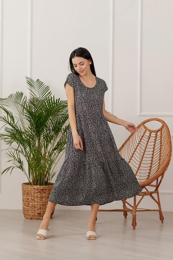 Black cotton dress with ruffles