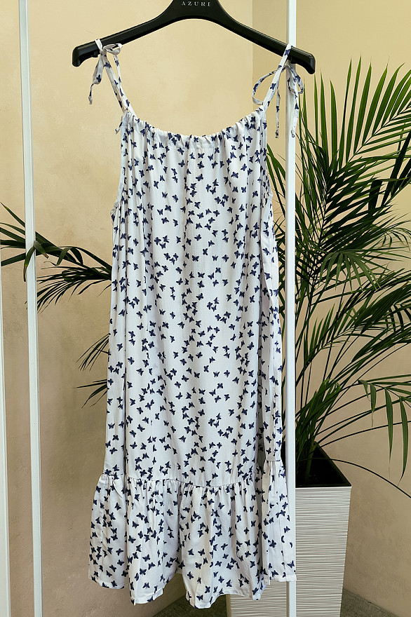 Синее свободное платье на  брителях