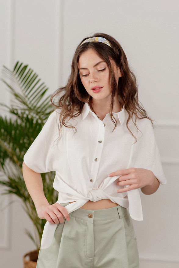 White shirt with ties and buttons