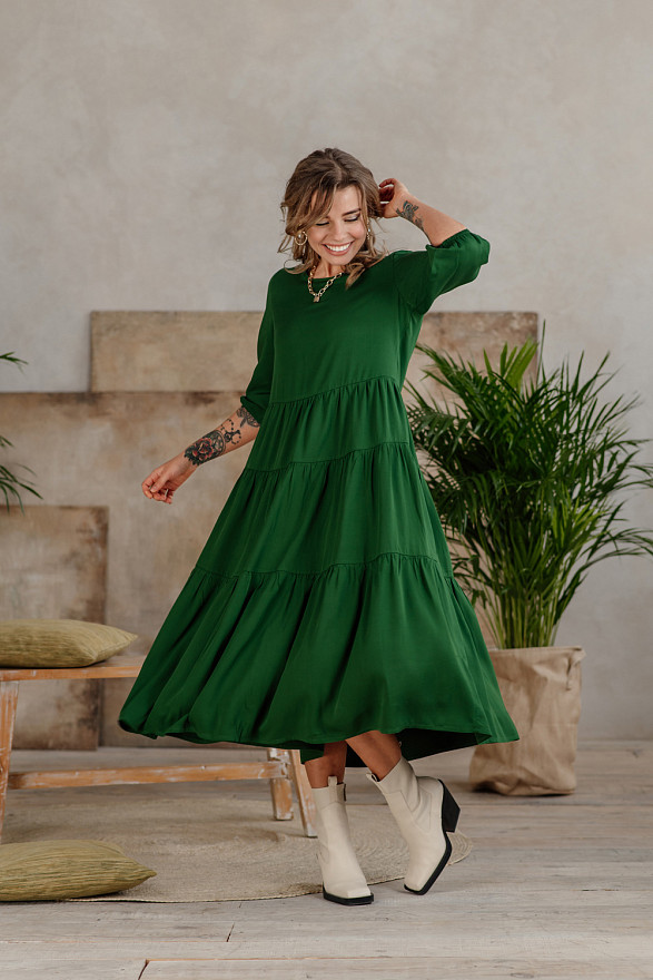 Зелене міді плаття з рюшами