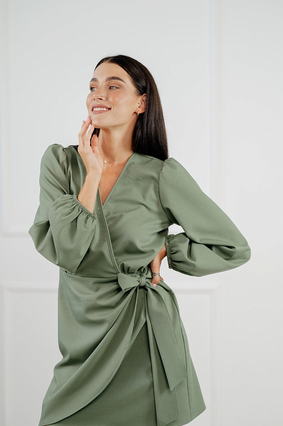 Olive dress semi-adjacent silhouette.