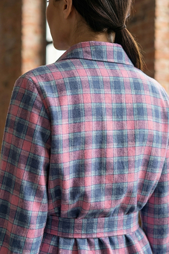 Pink straight women's checkered shirt
