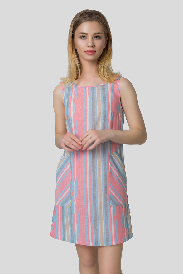 Коралове плаття з льону з кишенями