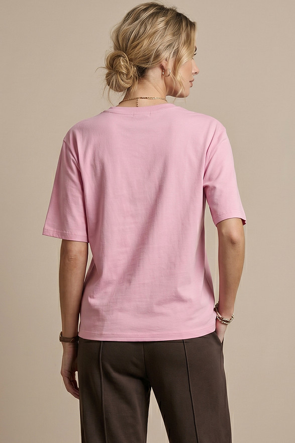Розовая базовая футболка с круглой горловиной
