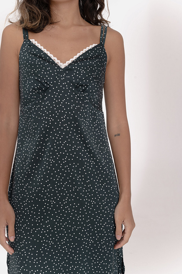 Зелена шовкова сукня-міді в стилі білизни