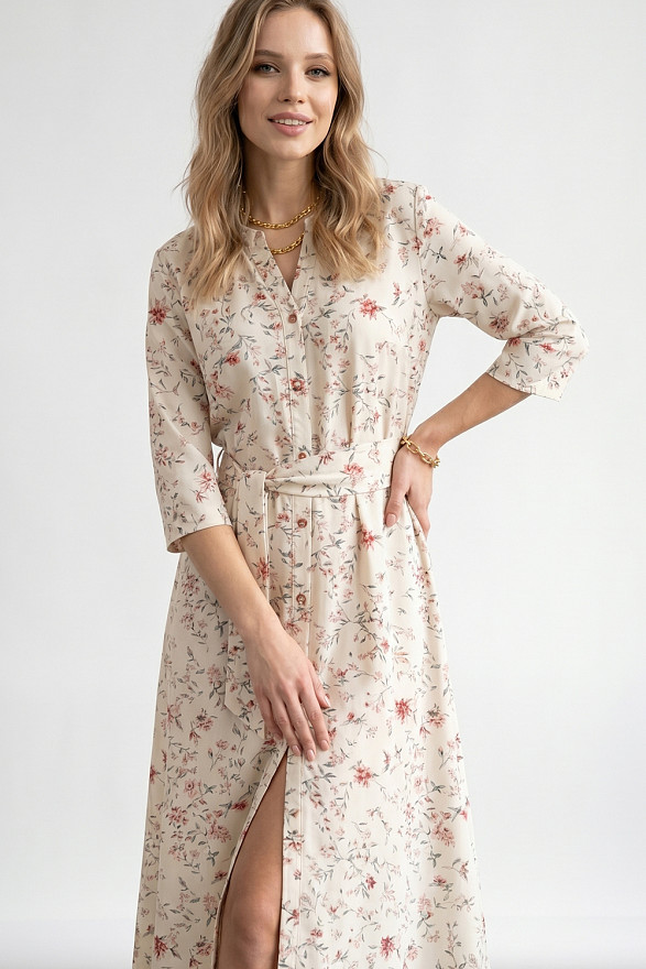 Коралове плаття-сорочка вільного крою з поясом