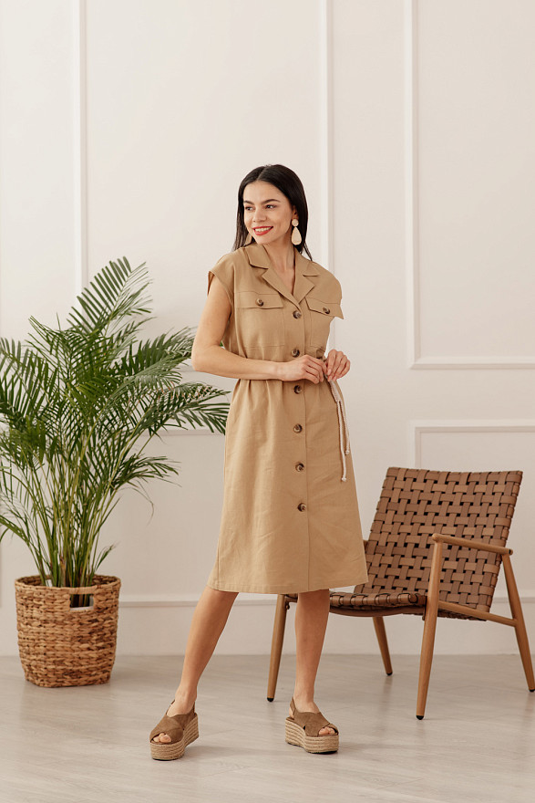 Blazer Neck Linen Sand Dress