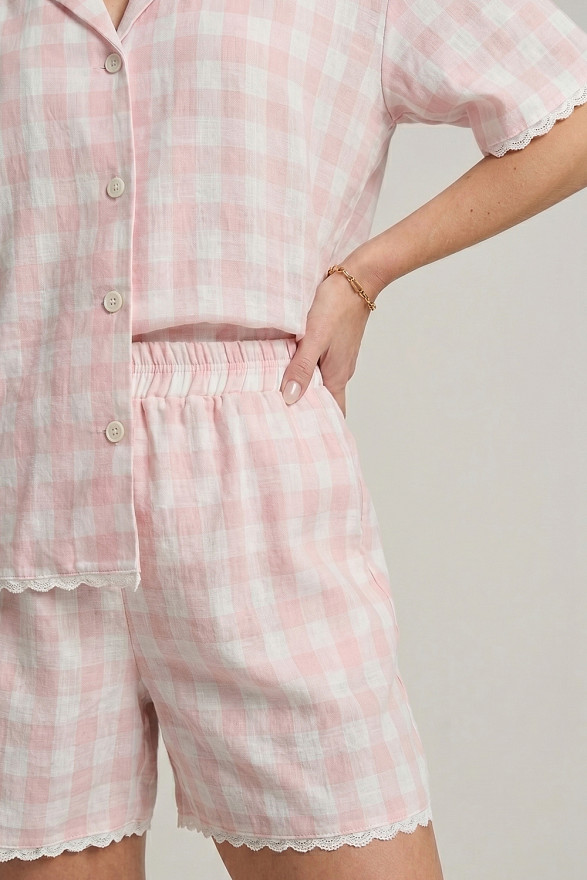 Pink Vichy Check Two-Piece Suit with Lace Trim