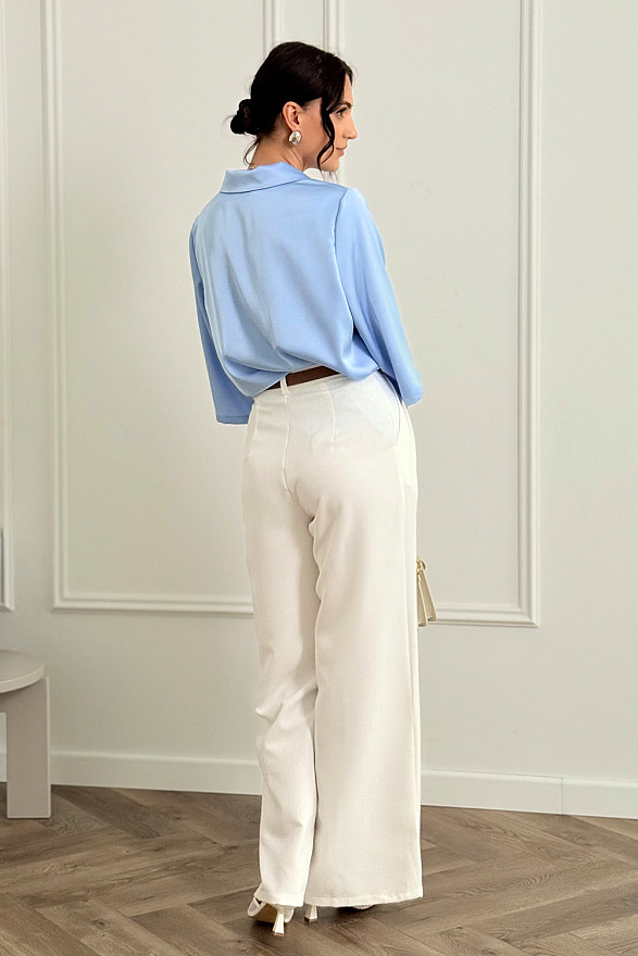 Blue silk shirt with jacket collar