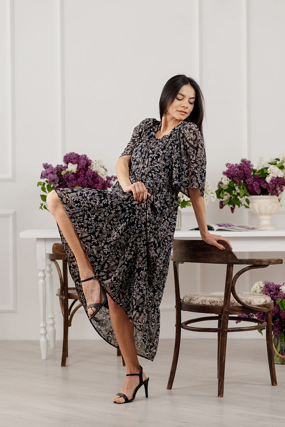 Летюче шифонове максі плаття чорного кольору