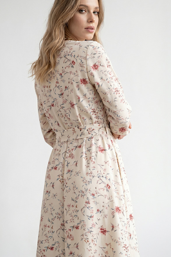 Коралове плаття-сорочка вільного крою з поясом