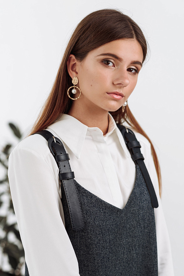 Сарафан с кожаными бретельками