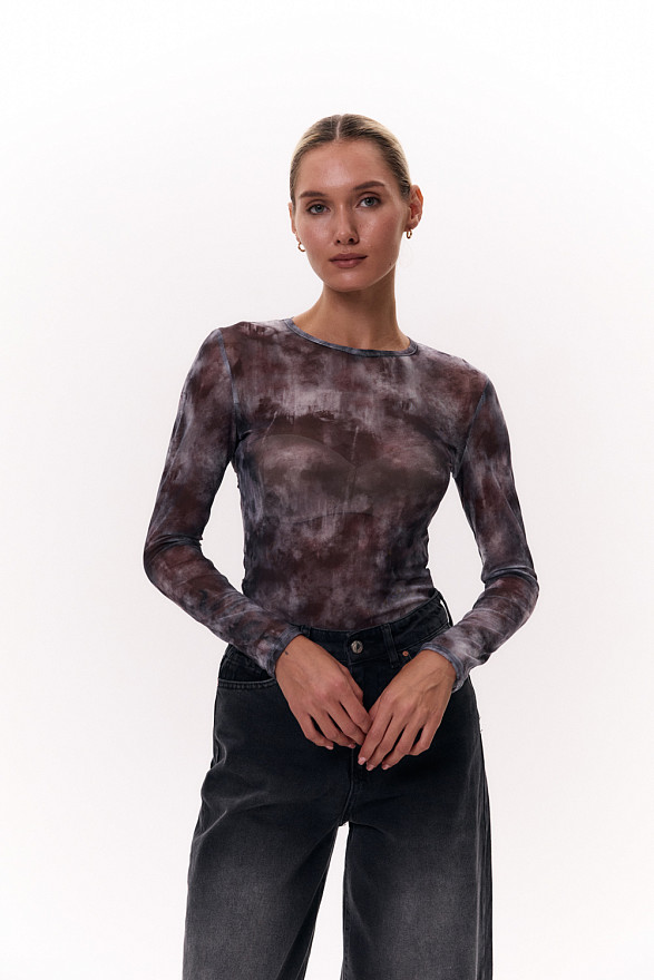 Сірий напівпрозорий лонгслів