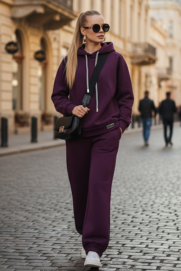 Warm women's suit in eggplant color
