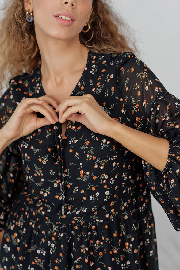 Черное шифоновое мини платье