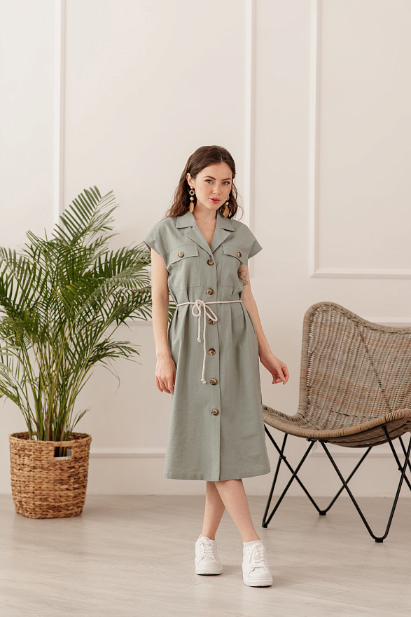 Olive dress robe with buttons