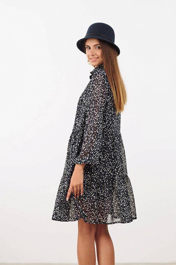 Синя шифонова сукня з довгим рукавом