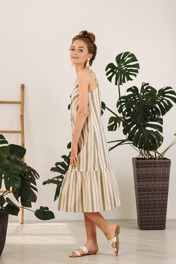 Сарафан з льону в смужку на гудзиках
