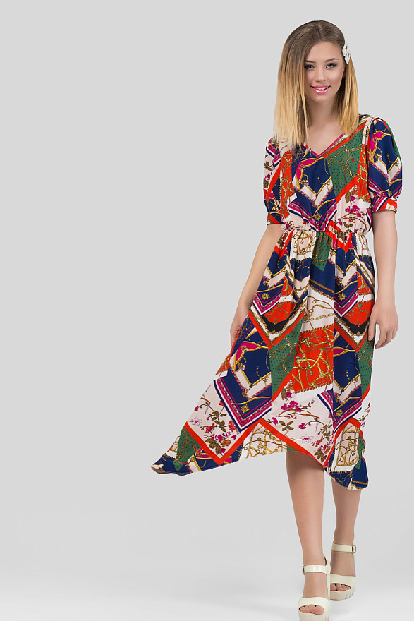 Ассиметричное платье с рукавом буф