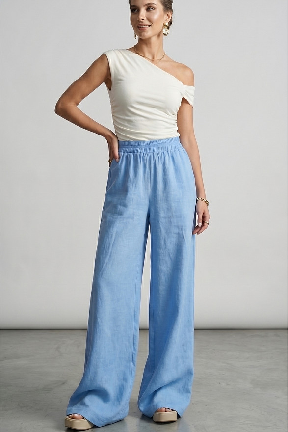 Блакитні вільні жіночі штани на резинці
