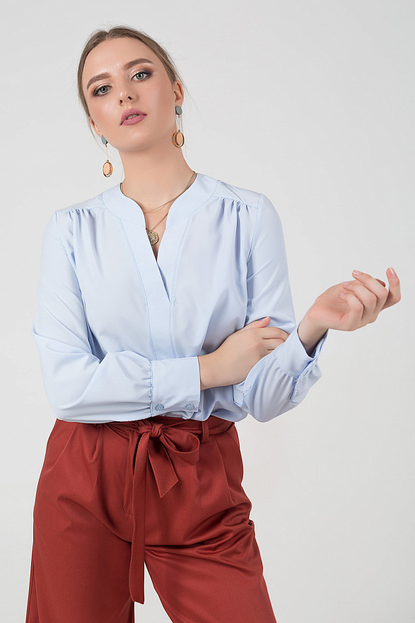 Blouse with a V-neck and assembly