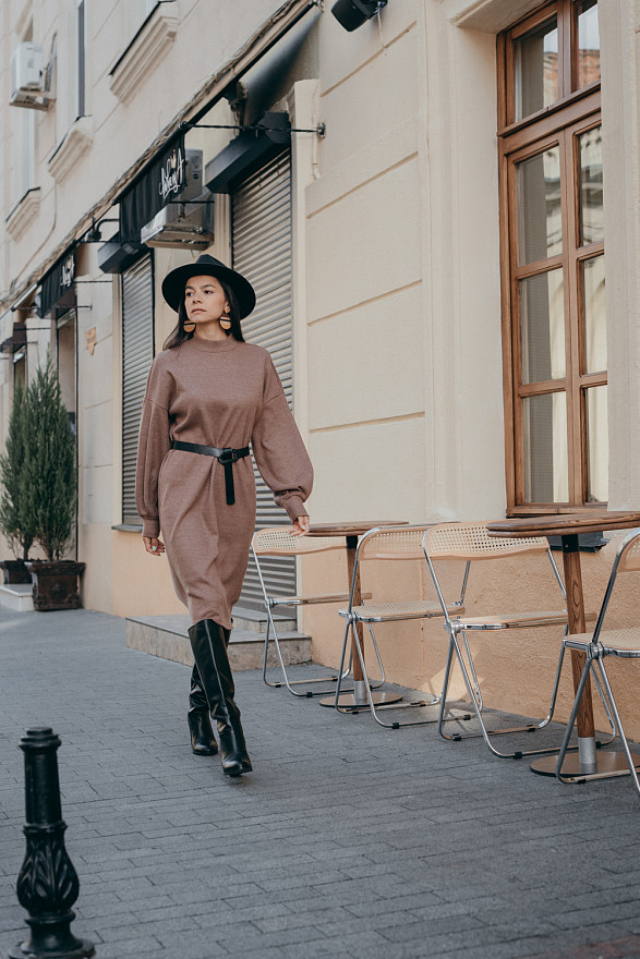 Шоколадное миди платье из ангоры