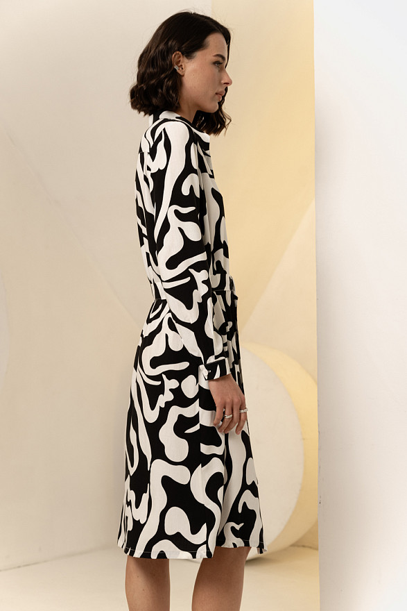 Black and White Swing Shirt Dress with Belt