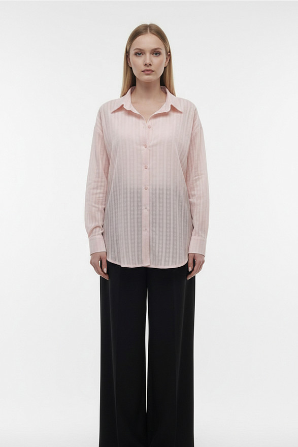 Стильна рожева сорочка, подовжений фасон