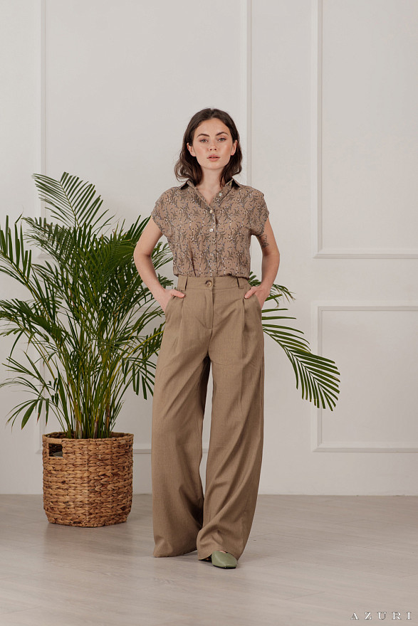 Hazelnut linen palazzo trousers