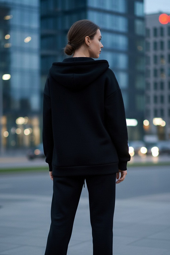 Black oversized zip-up sweatshirt