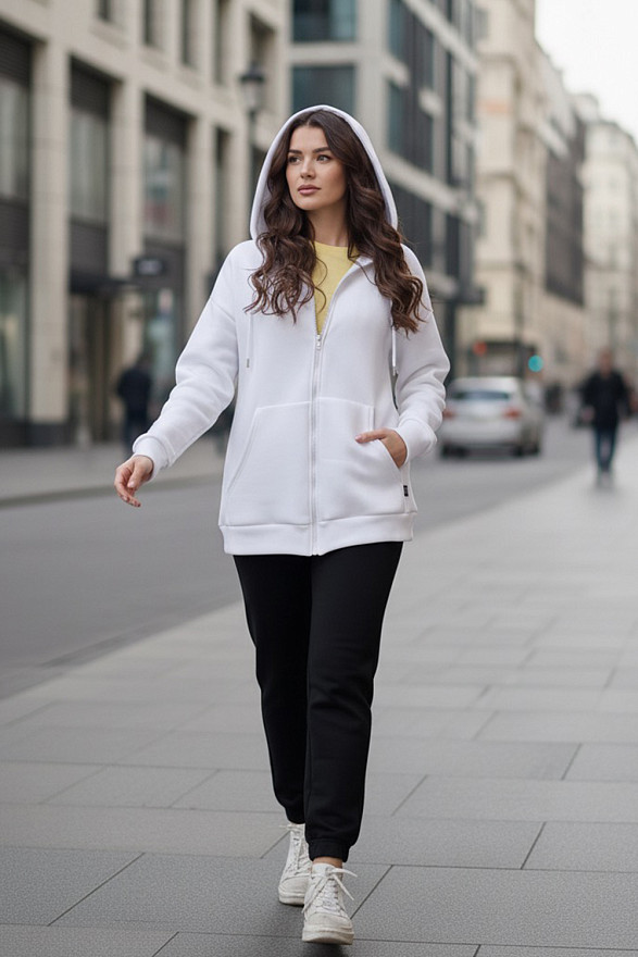 White oversized zip-up sweatshirt