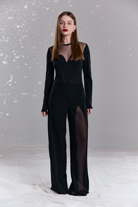 Black dressy palazzo pants with translucent insert