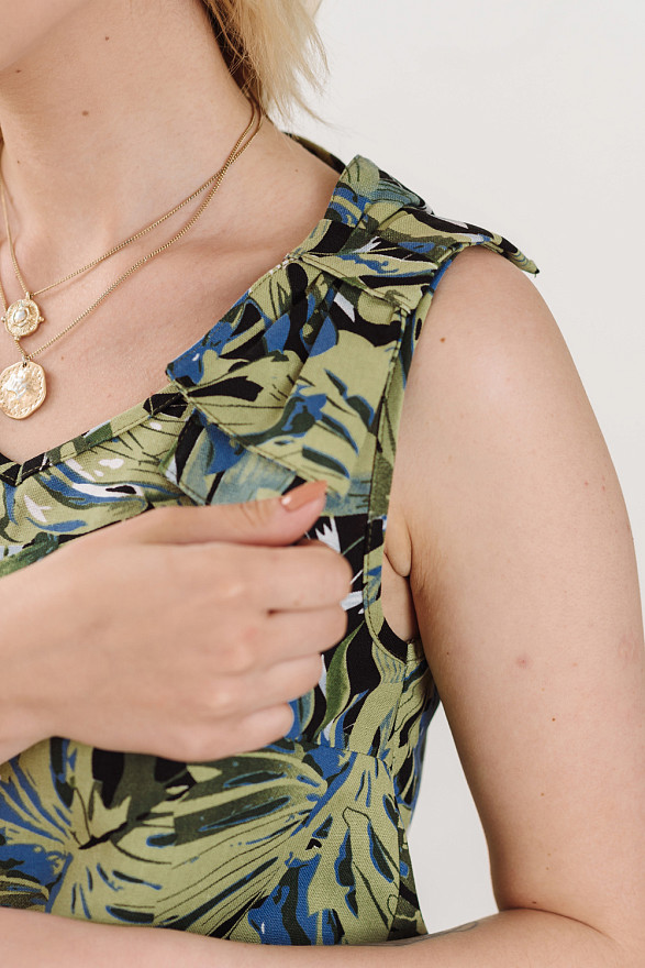 Мини платье в тропический принт с бантом