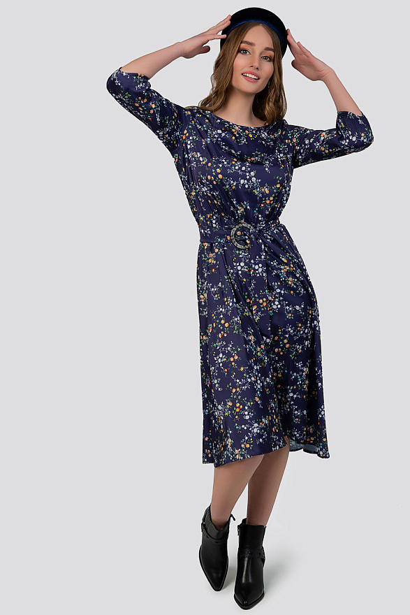 Синє шовкове міді плаття