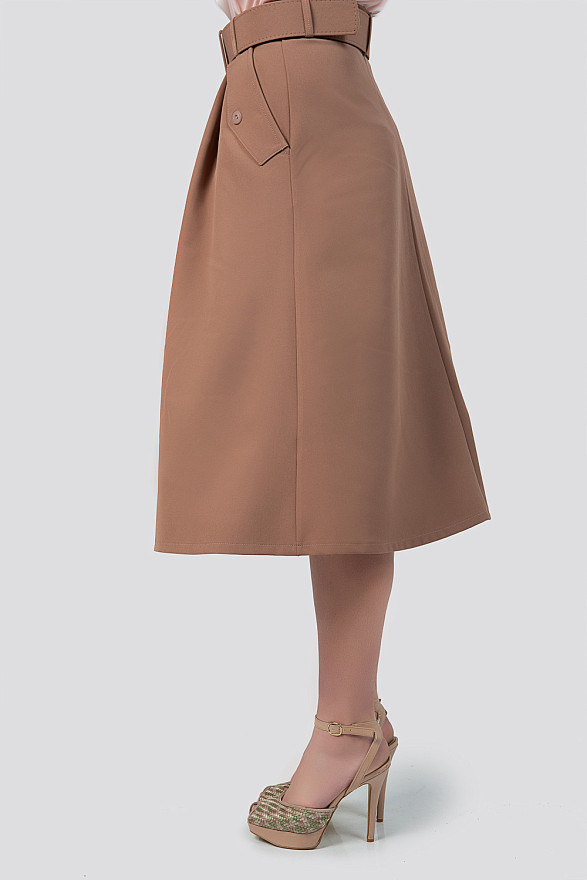 Бежевая миди юбка на пуговицах