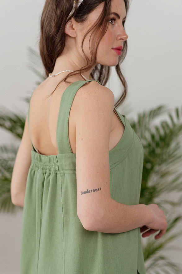 Довгий лляний сарафан з кишенями