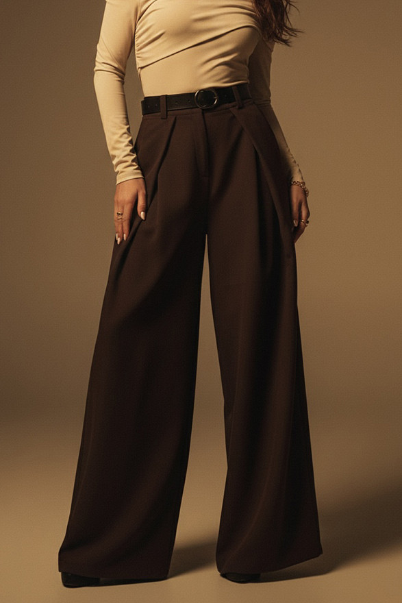 Chocolate palazzo pants with a waistband and pockets