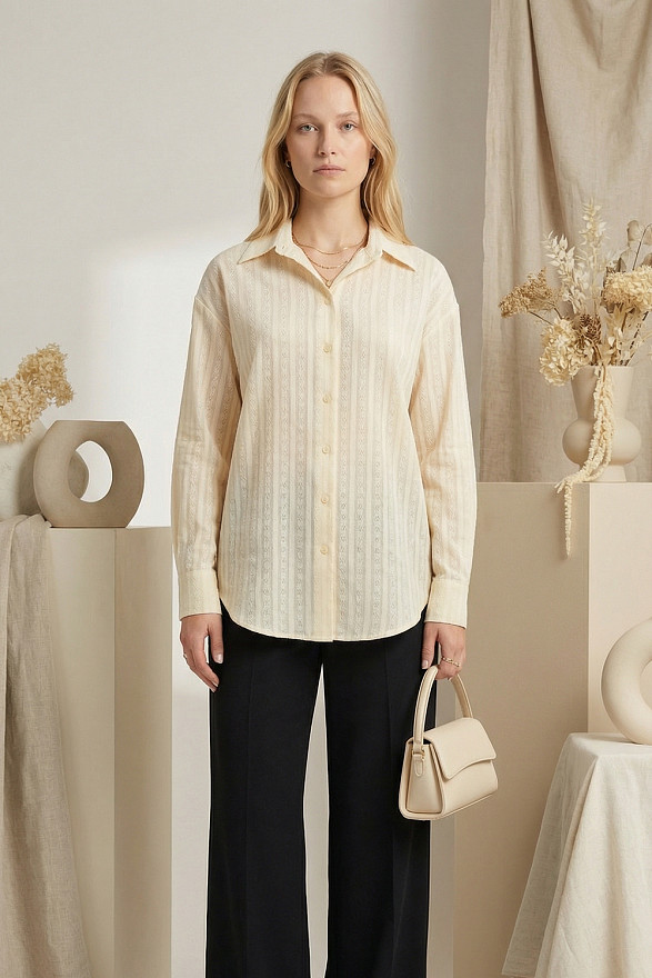 Подовжена сорочка, ніжний ванільний колір