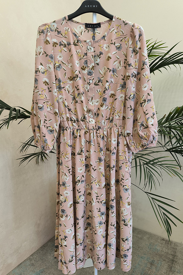 Розовое миди платье с поясом