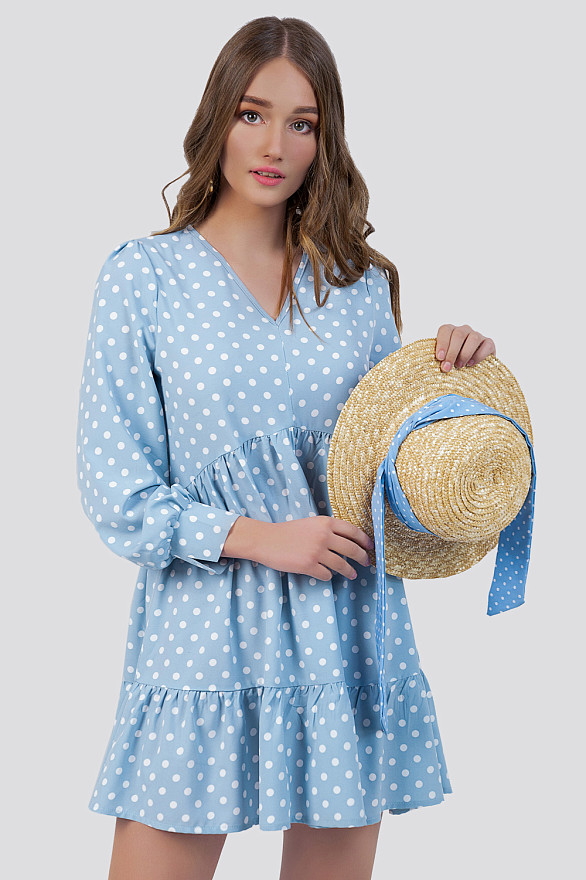 Мини платье в горошек с воланом