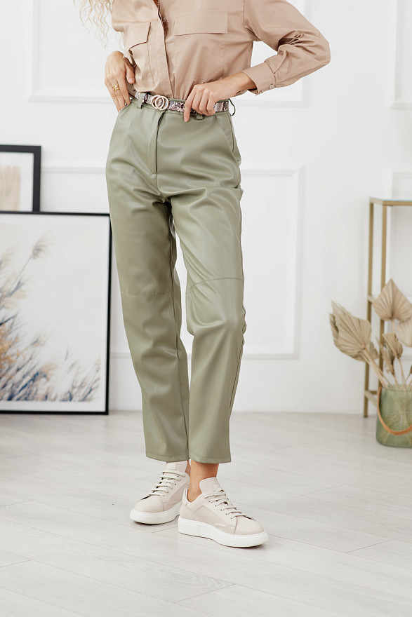 Olive eco leather trousers