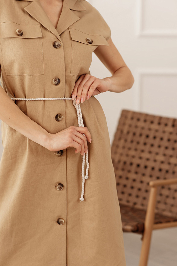 Blazer Neck Linen Sand Dress