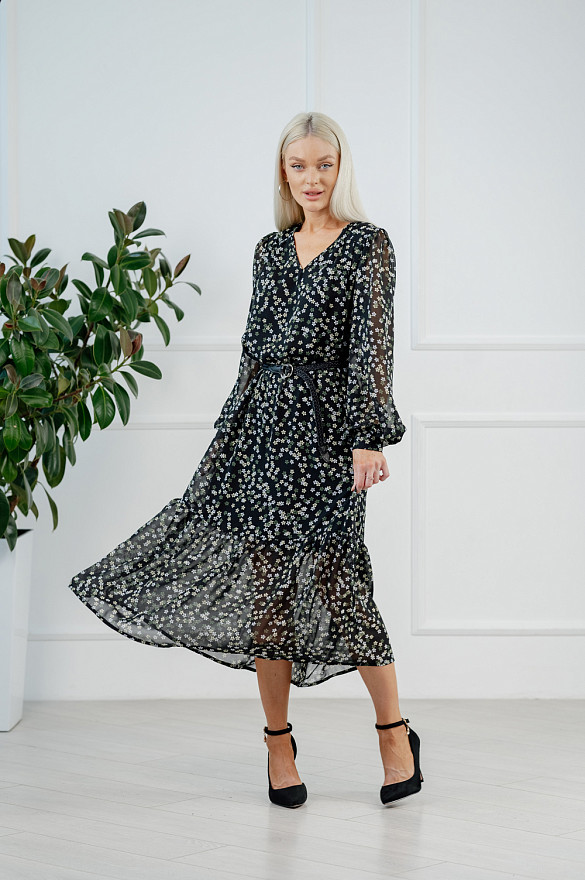 Black chiffon dress with V-neck