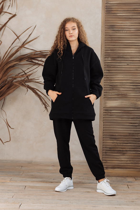 Черная оверсайз худи на змейке