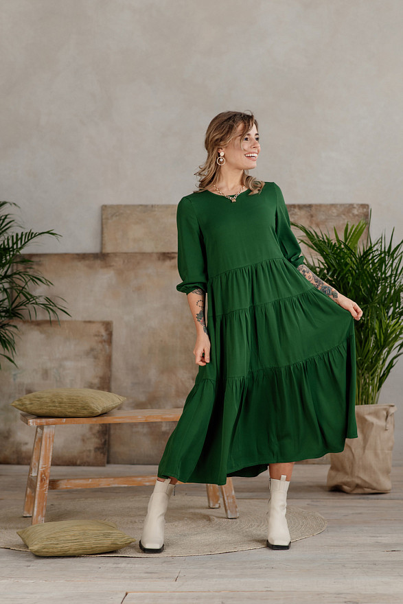 Зелене міді плаття з рюшами