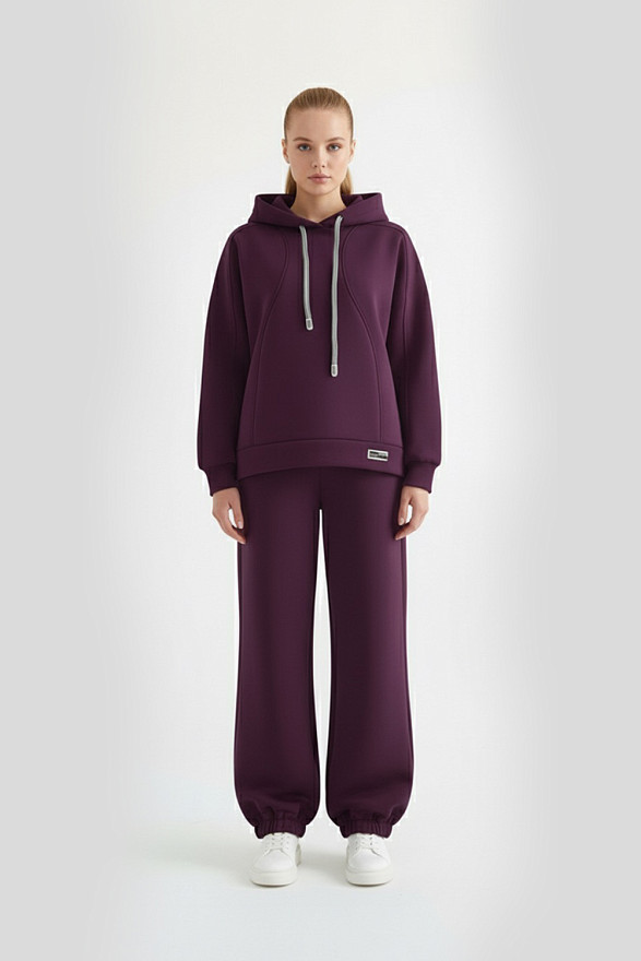 Warm women's suit in eggplant color