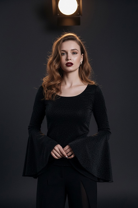 Чорний трикотажний топ із люрексу