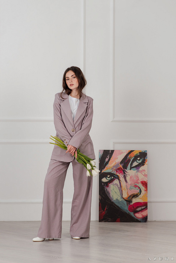 Фрезовий лляний піджак з коміром лацканом